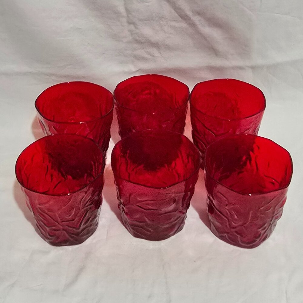 Seneca Driftwood Red Old Fashioned Glass 14oz. - Ruby Red Crinkle - (x6)